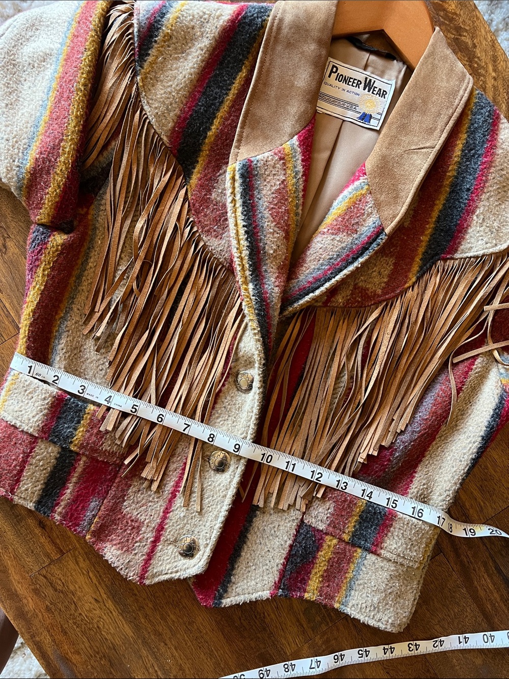 PIONEER WEAR Brown & Red Striped Fringe Western Vintage Jacket - Picture 11 of 12